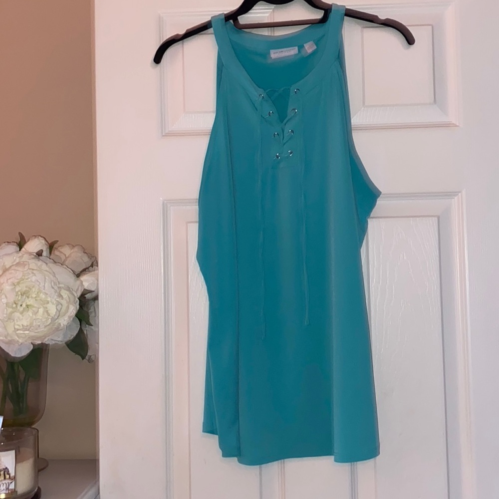 New York and Company Turquoise lace up tank top